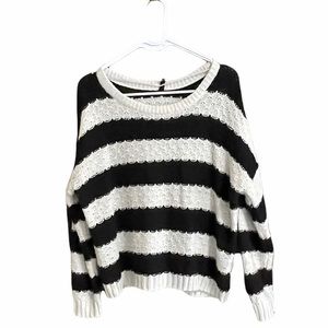 AC Black & White Striped Crochet Sweater L